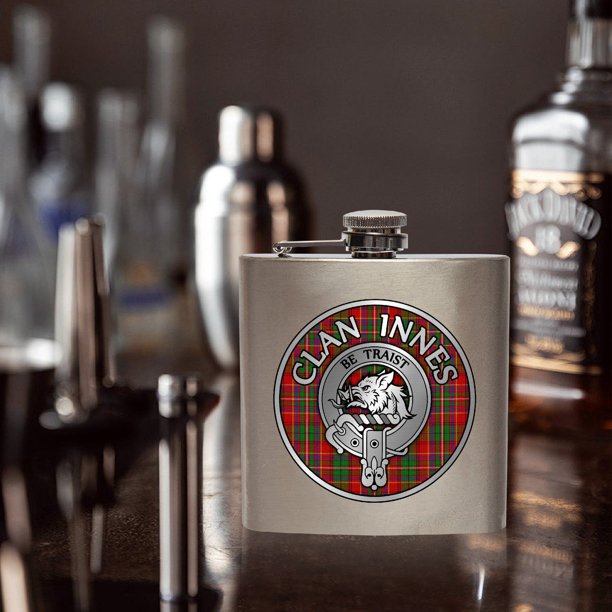 Clan Innes Crest & Tartan 7oz Stainless Steel Hip Flask