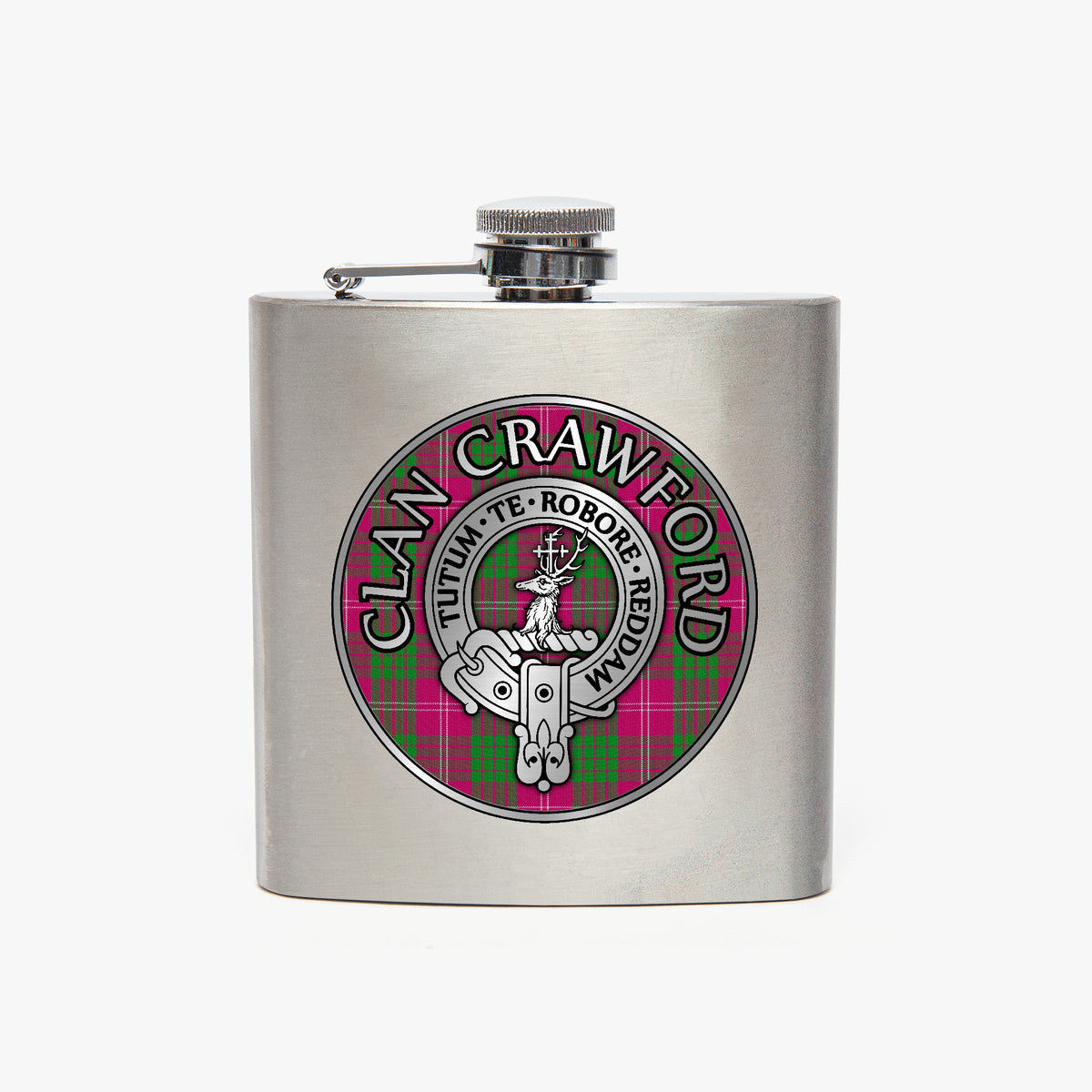 Clan Crawford Crest & Tartan 7oz Stainless Steel Hip Flask