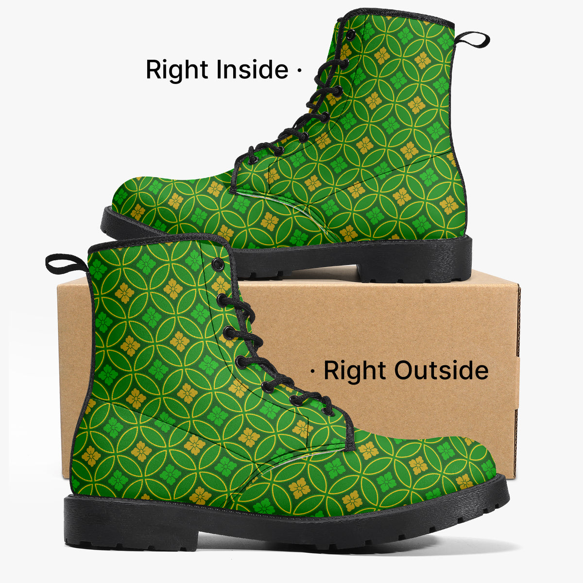 Japanese Wagara - Shippo Green - PU Leather Boots