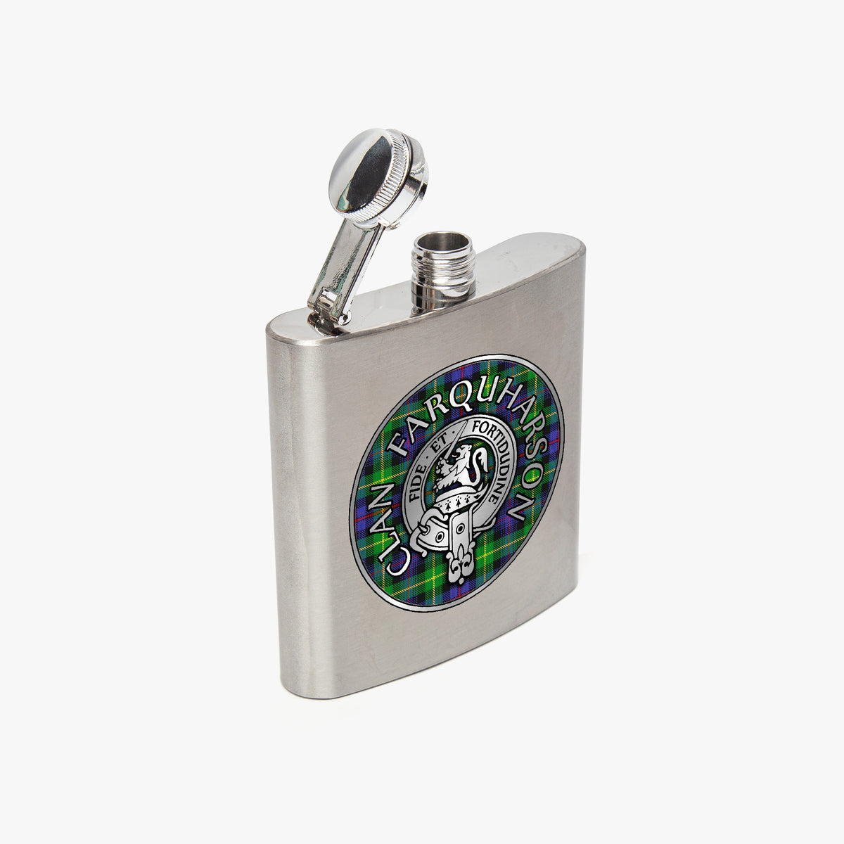 Clan Farquharson Crest & Tartan 7oz Stainless Steel Hip Flask