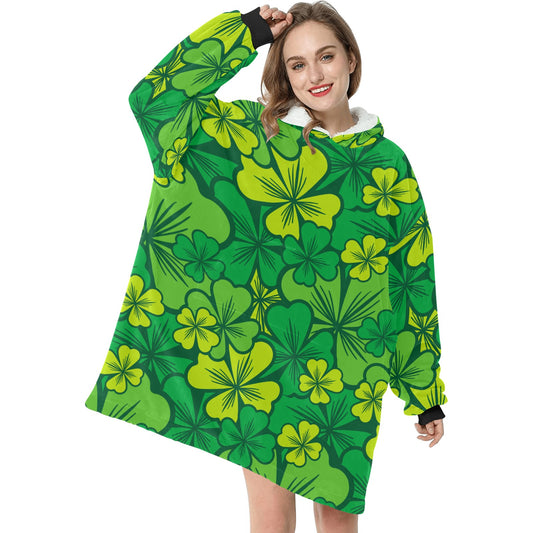 Irish Shamrock Blanket Hoodie for Women