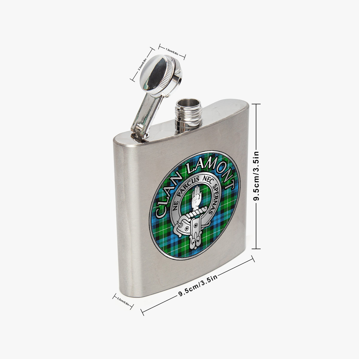 Clan Lamont Crest & Tartan 7oz Stainless Steel Hip Flask