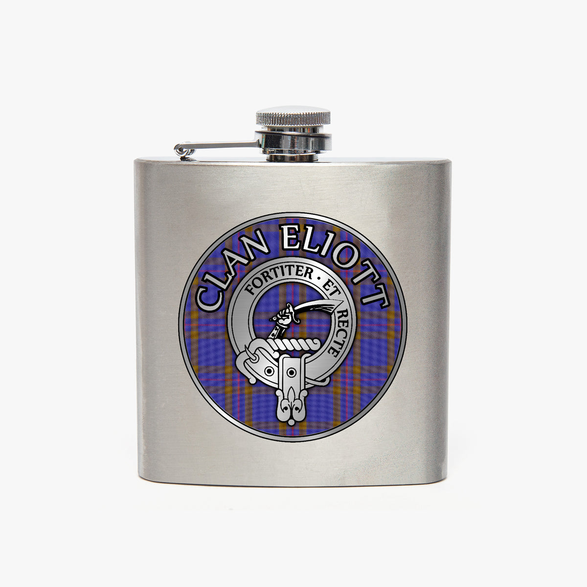 Clan Eliott Crest & Tartan 7oz Stainless Steel Hip Flask