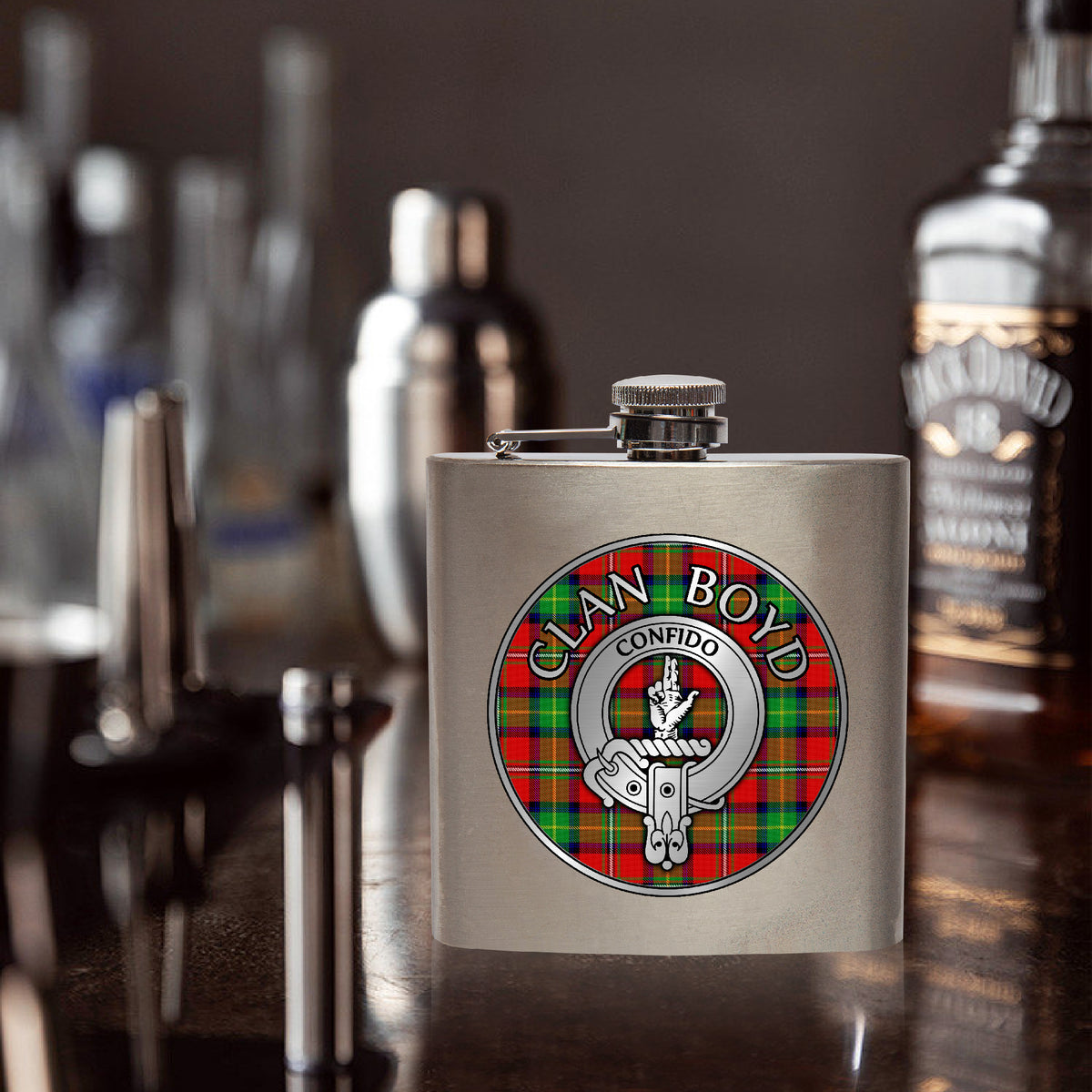 Clan Boyd Crest & Tartan 7oz Stainless Steel Hip Flask