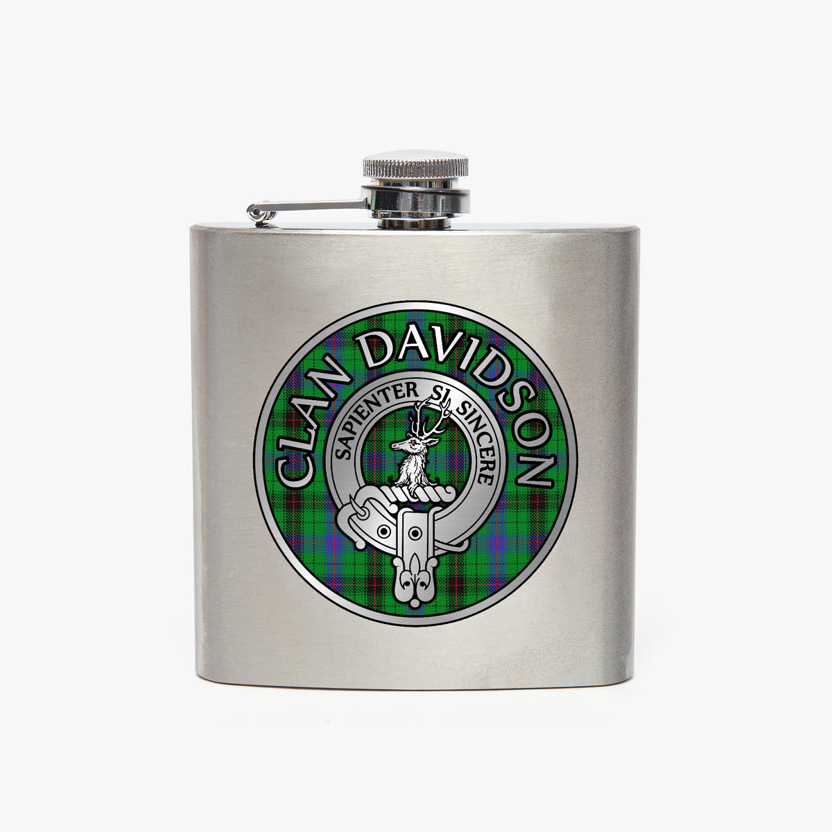 Clan Davidson Crest & Tartan 7oz Stainless Steel Hip Flask