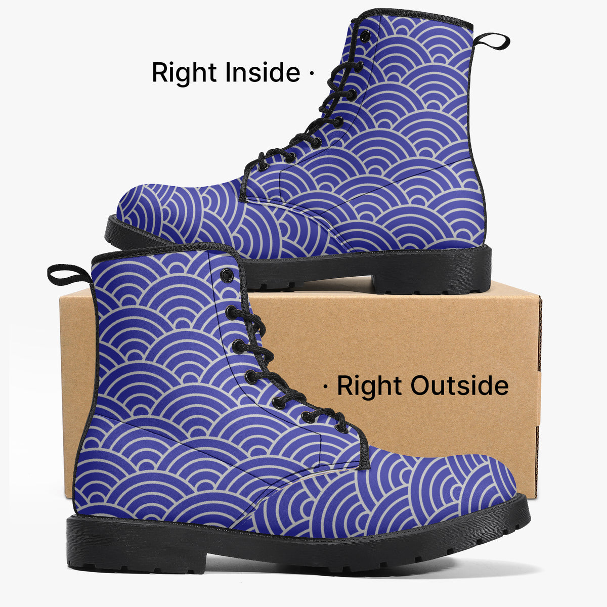 Japanese Wagara - Seigaiha Blue - PU Leather Boots