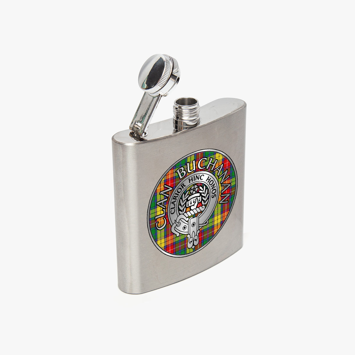 Clan Buchanan Crest & Tartan 7oz Stainless Steel Hip Flask