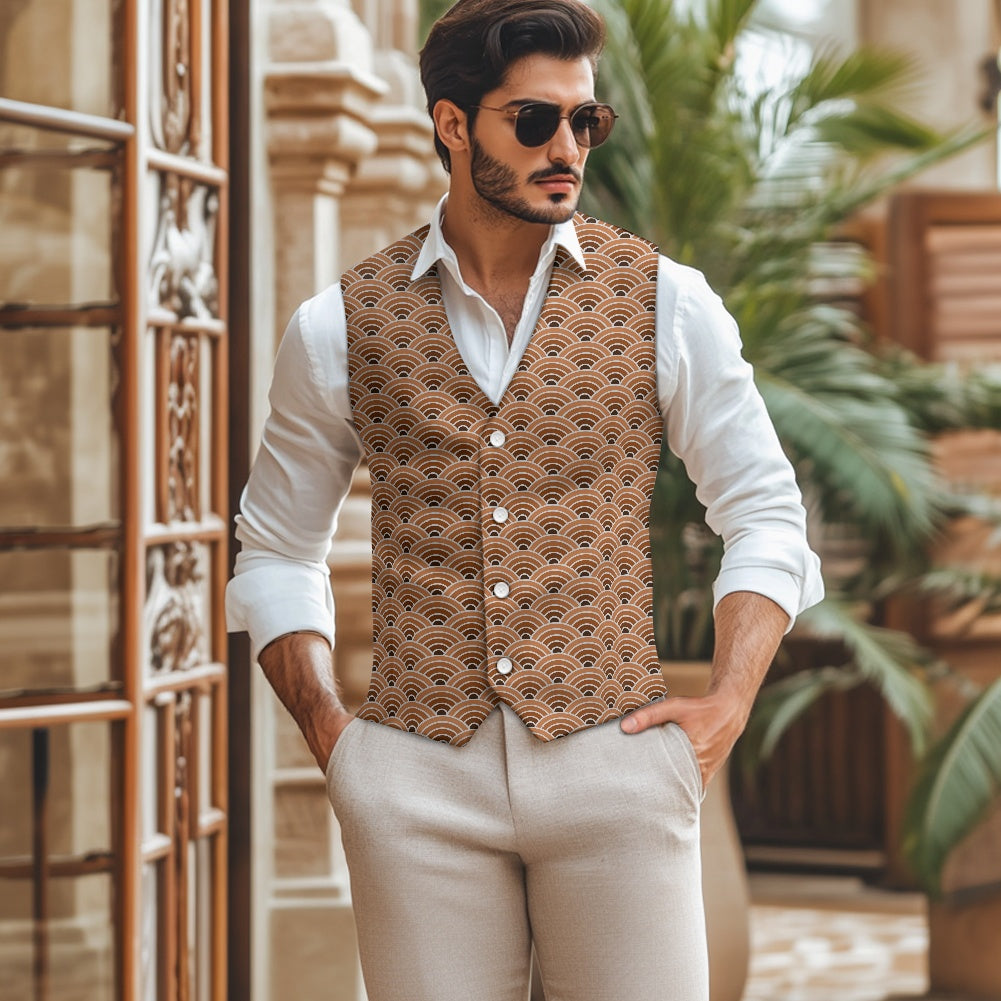 Wagara - Seigaiha Brown Suit vest jacket