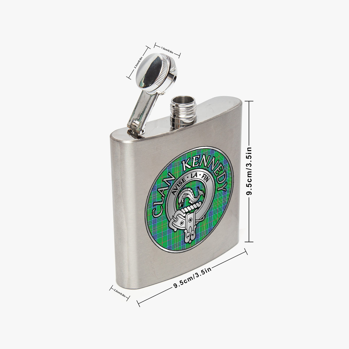 Clan Kennedy Crest & Tartan 7oz Stainless Steel Hip Flask
