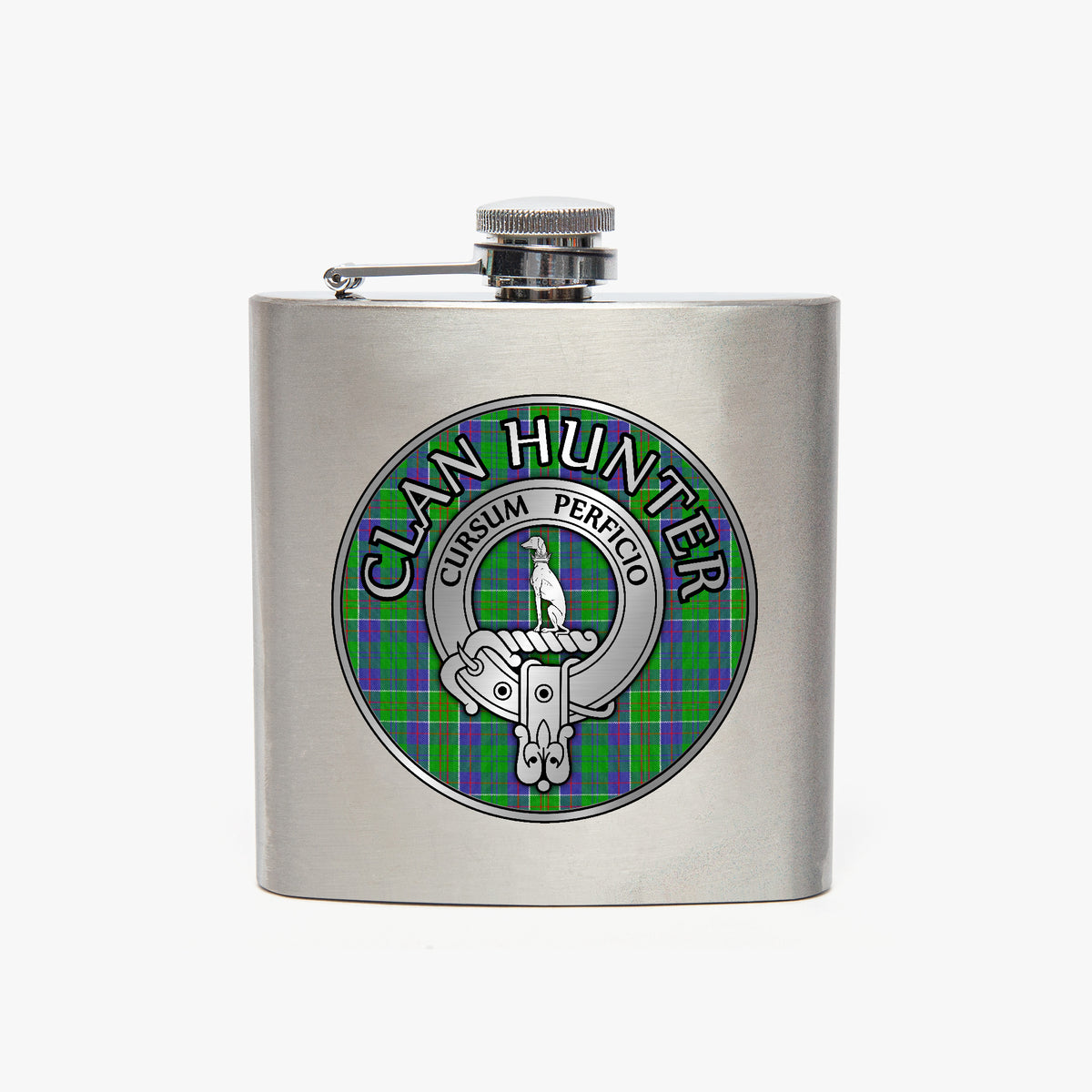 Clan Hunter Crest & Tartan 7oz Stainless Steel Hip Flask