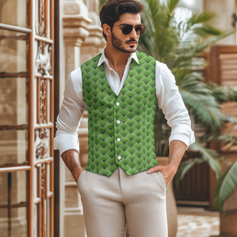 Wagara - Seigaiha Green Suit vest jacket