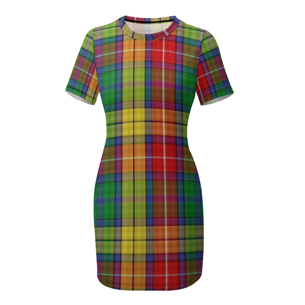 Clan Buchanan Tartan Crew Neck Short Sleeve Dress