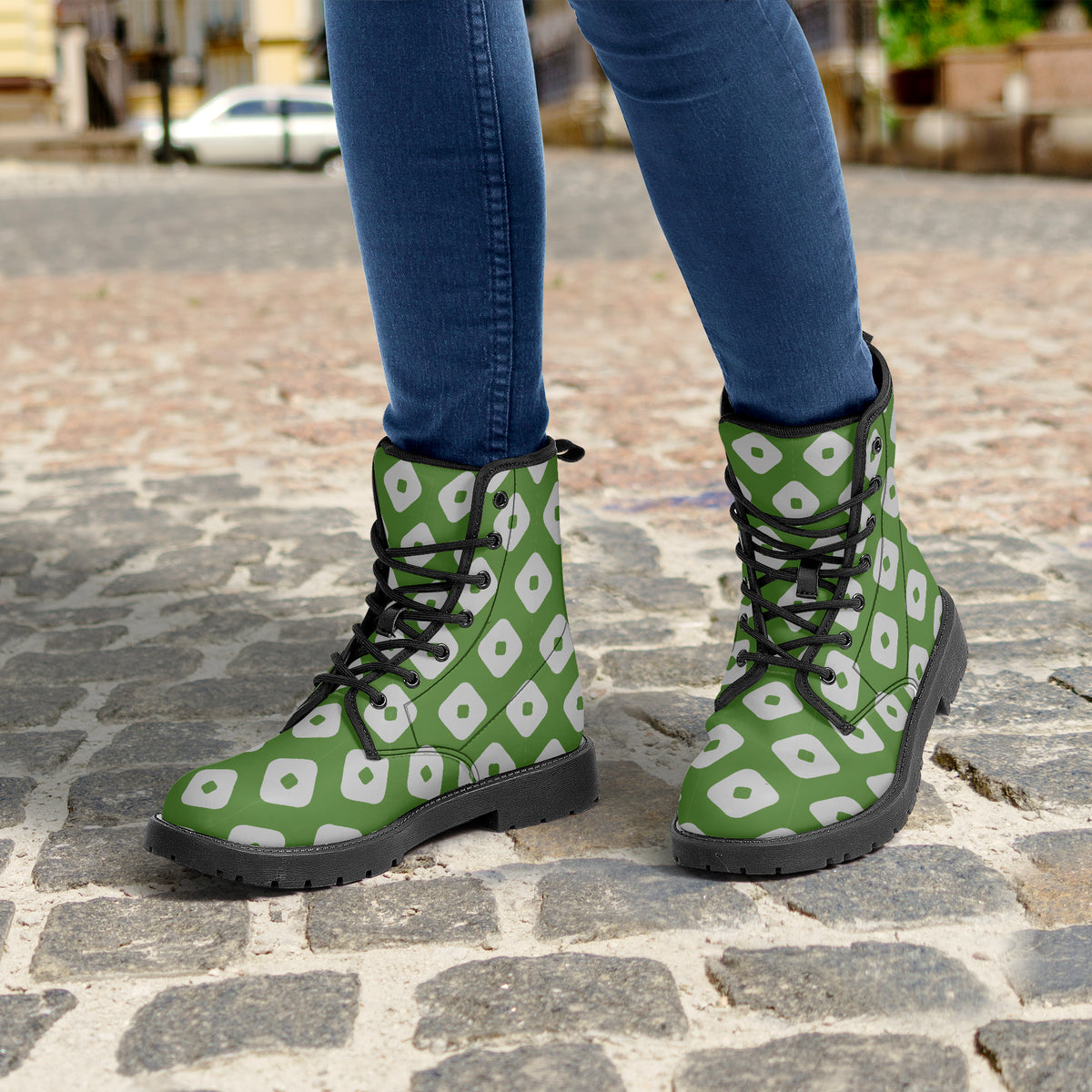 Japanese Wagara - Kanoko Green - PU Leather Boots