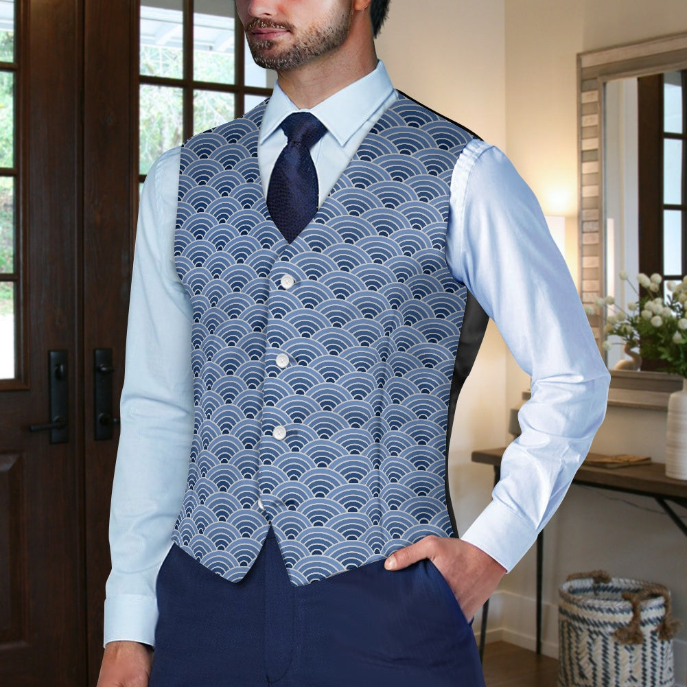 Wagara - Seigaiha Blue Suit vest jacket