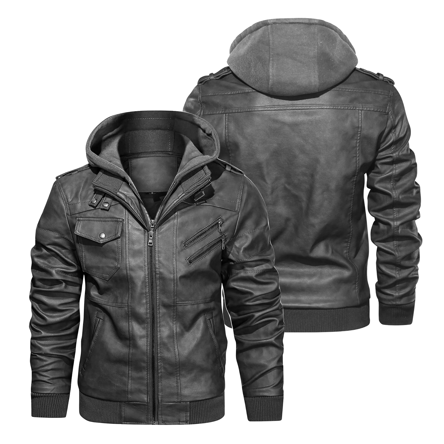 PU Leather Hooded Jacket