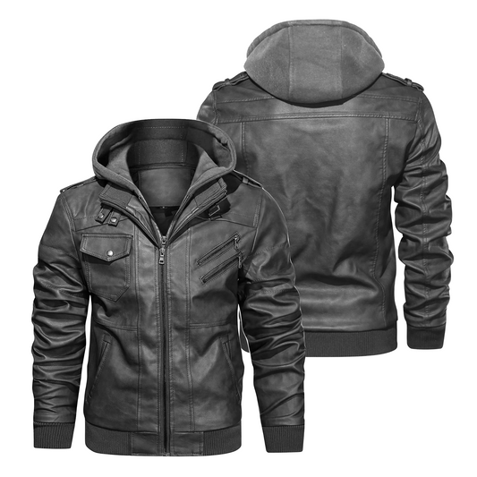 PU Leather Hooded Jacket