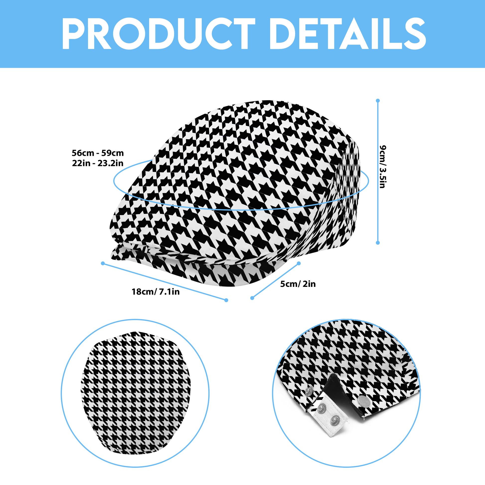 Two Tone Houndstooth (L) Flat Cap