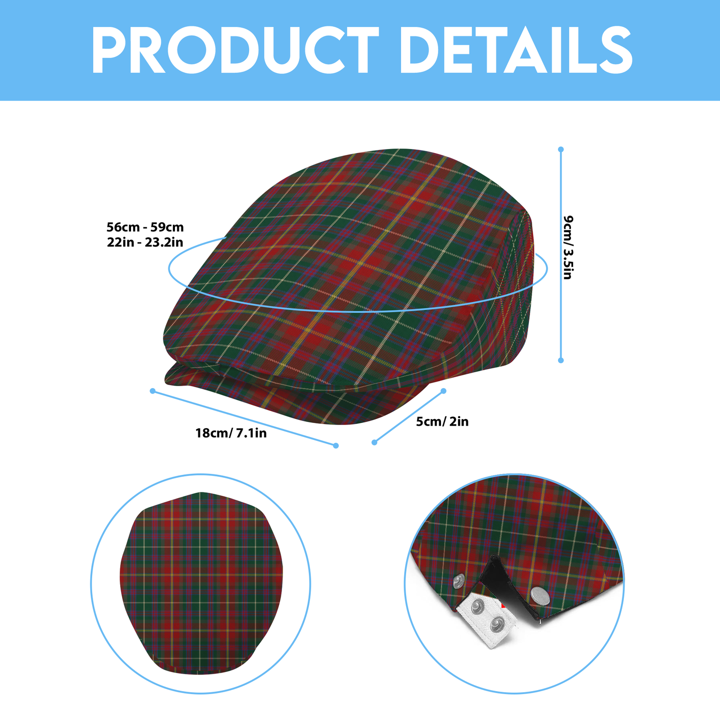 Irish County Meath Tartan Flat Cap