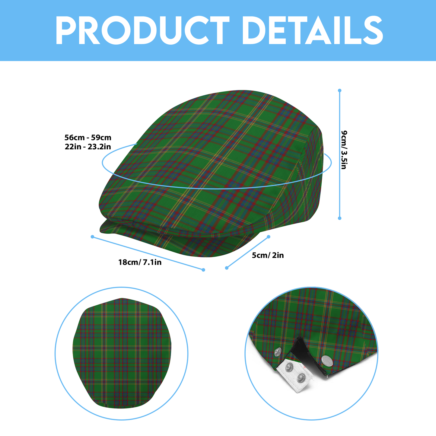 Irish County Westmeath Tartan Flat Cap
