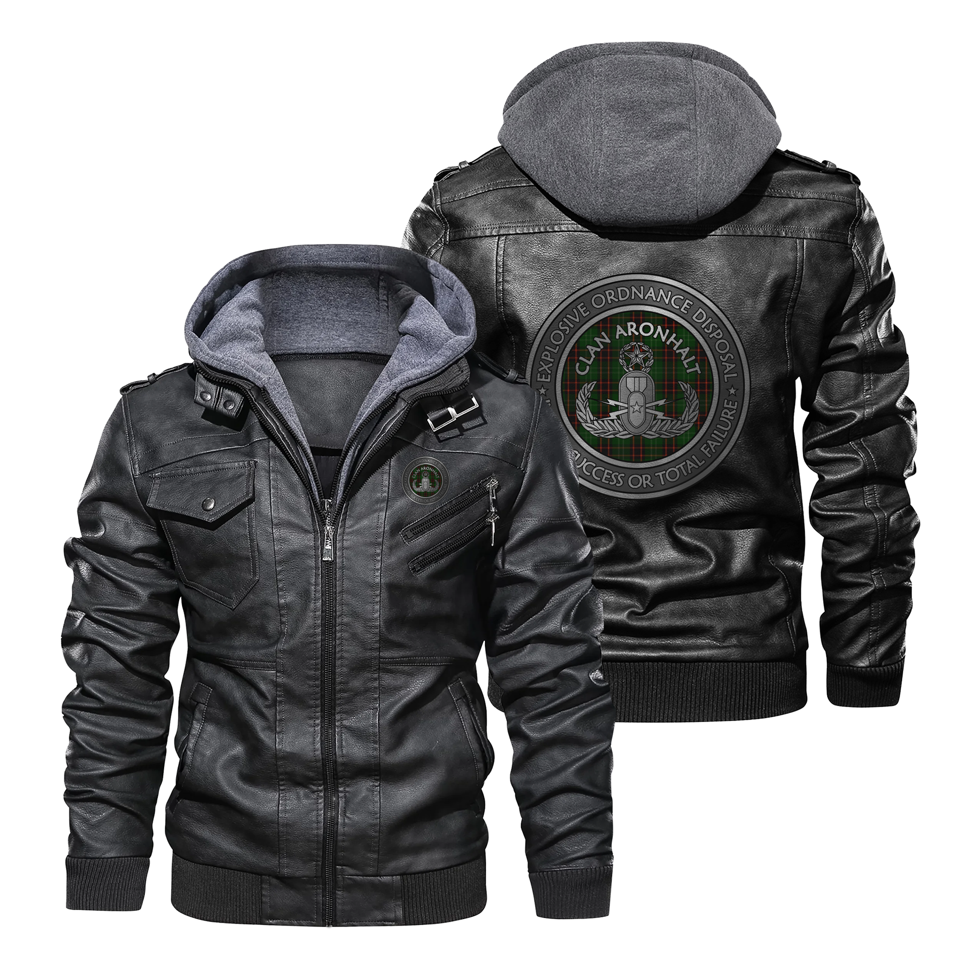 Aronhalt C | Master EOD Badge | Bomb Disposal Tartan | PU Leather Hooded Jacket