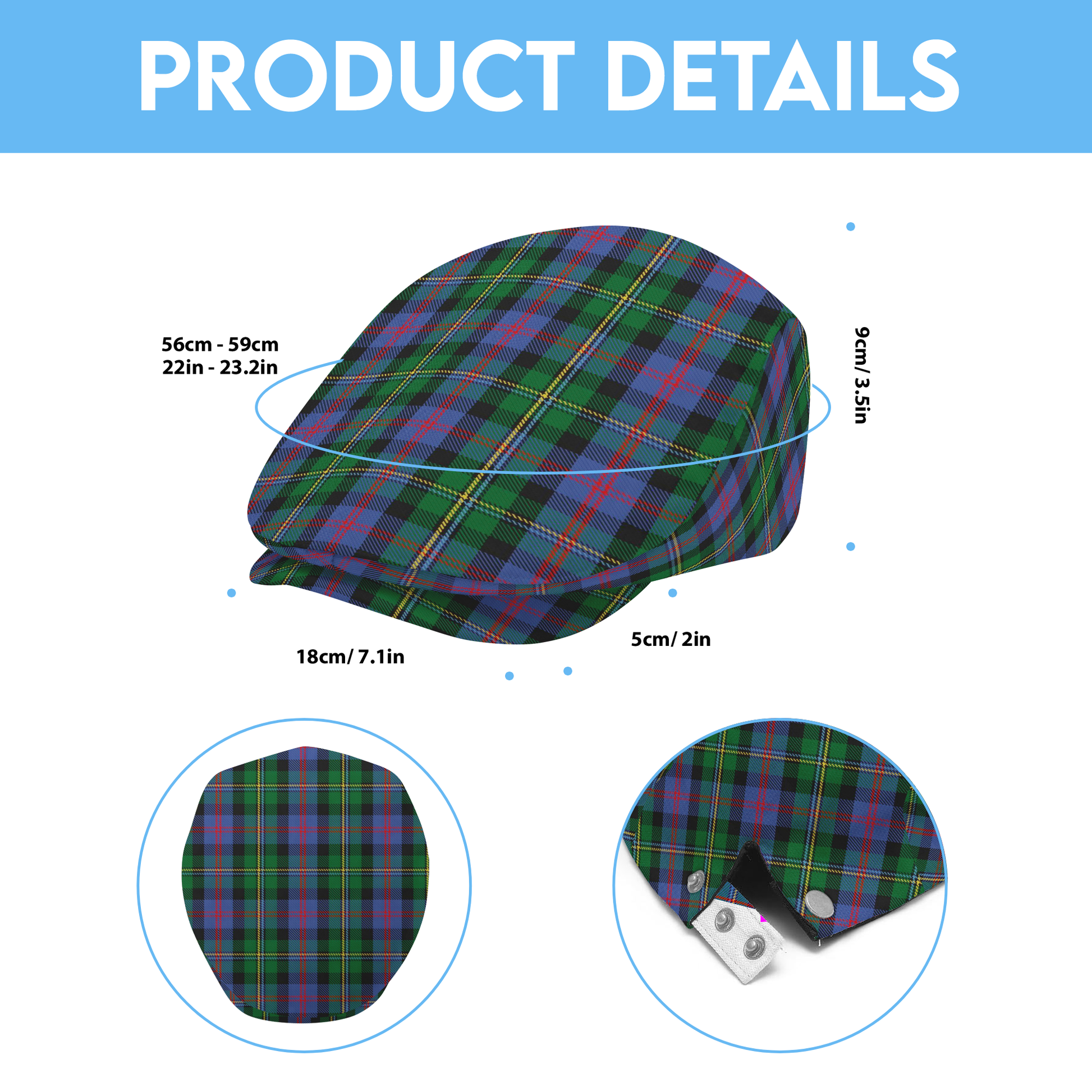 Clan Malcolm Tartan Flat Cap