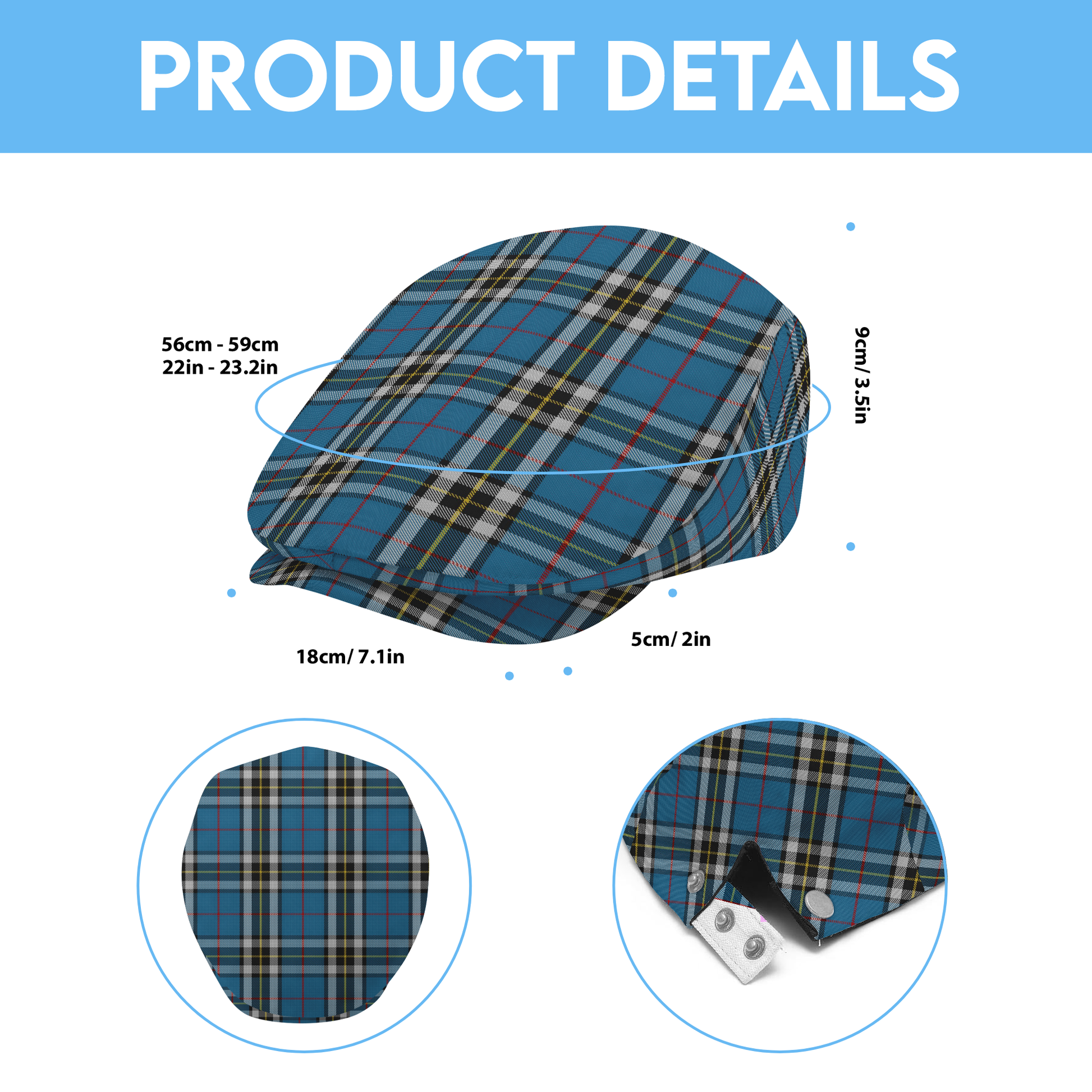 Clan Thomson Dress Blue Tartan Flat Cap