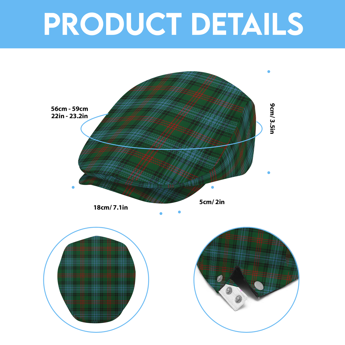 Clan Ross Hunting Blue Tartan Flat Cap