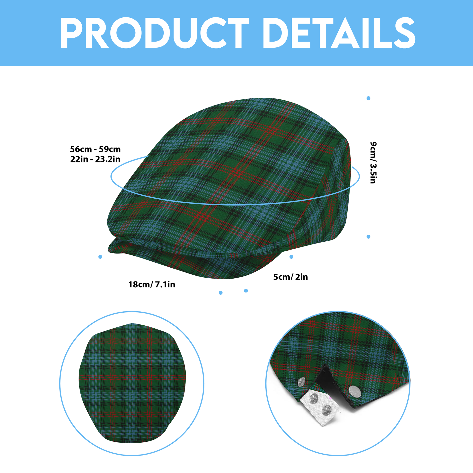 Clan Ross Hunting Blue Tartan Flat Cap