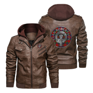 Clan Robertson Crest & Tartan PU Leather Hooded Jacket