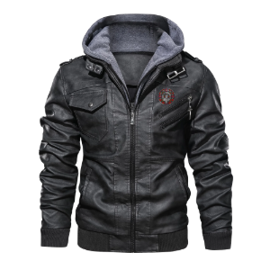 Clan Robertson Crest & Tartan PU Leather Hooded Jacket