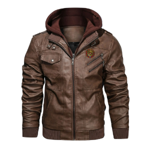 Clan Robertson Crest (Gold) & Tartan PU Leather Hooded Jacket