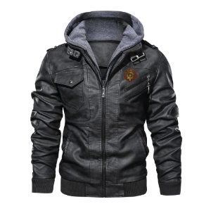 Clan Robertson Crest (Gold) & Tartan PU Leather Hooded Jacket