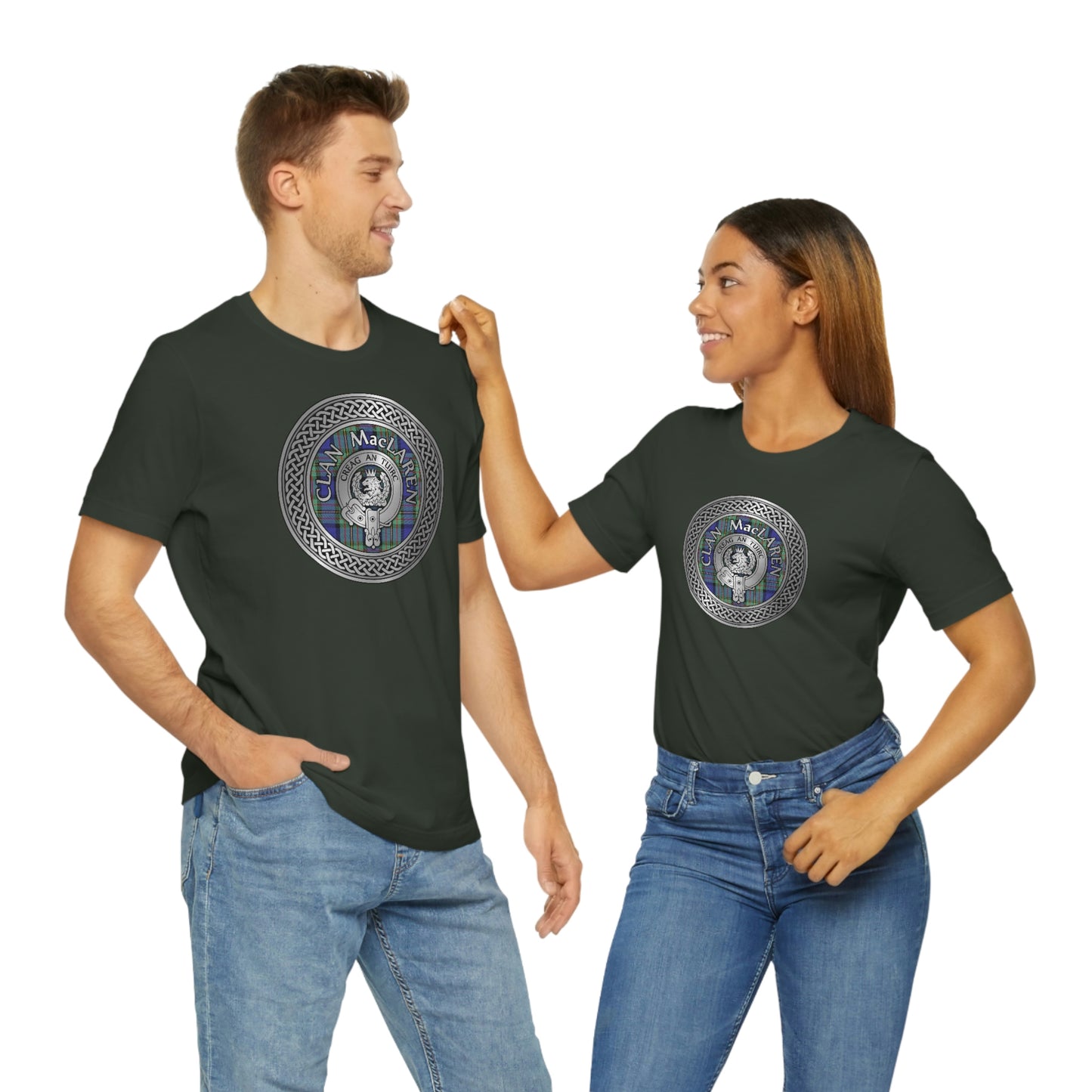 Clan MacLaren Tartan & Crest in Celtic Knot T-Shirt