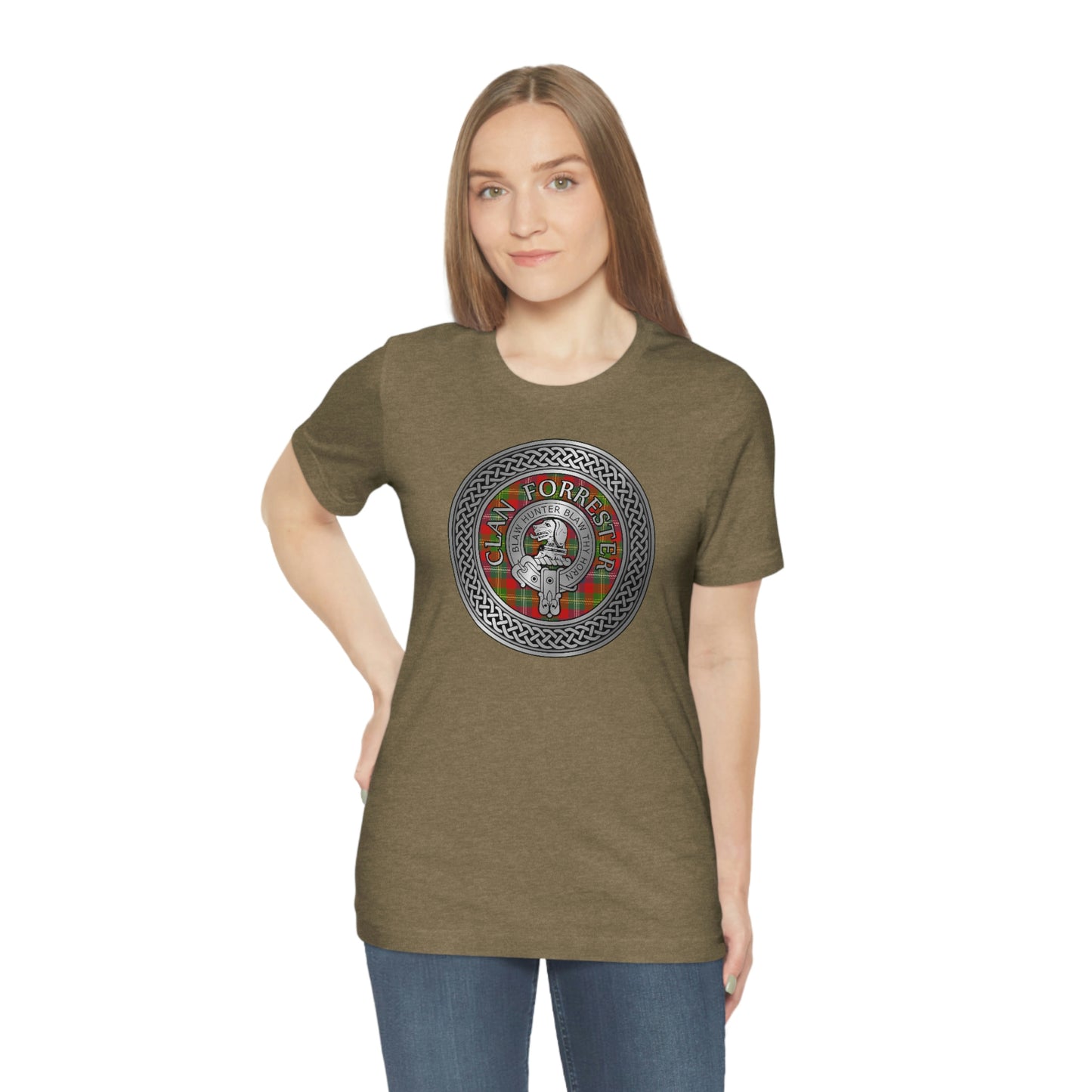 Clan Forrester Tartan & Crest in Celtic Knot T-Shirt