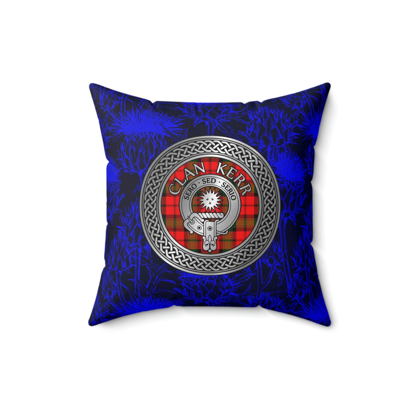 Clan Kerr Crest & Tartan Knot Spun Polyester Square Pillow