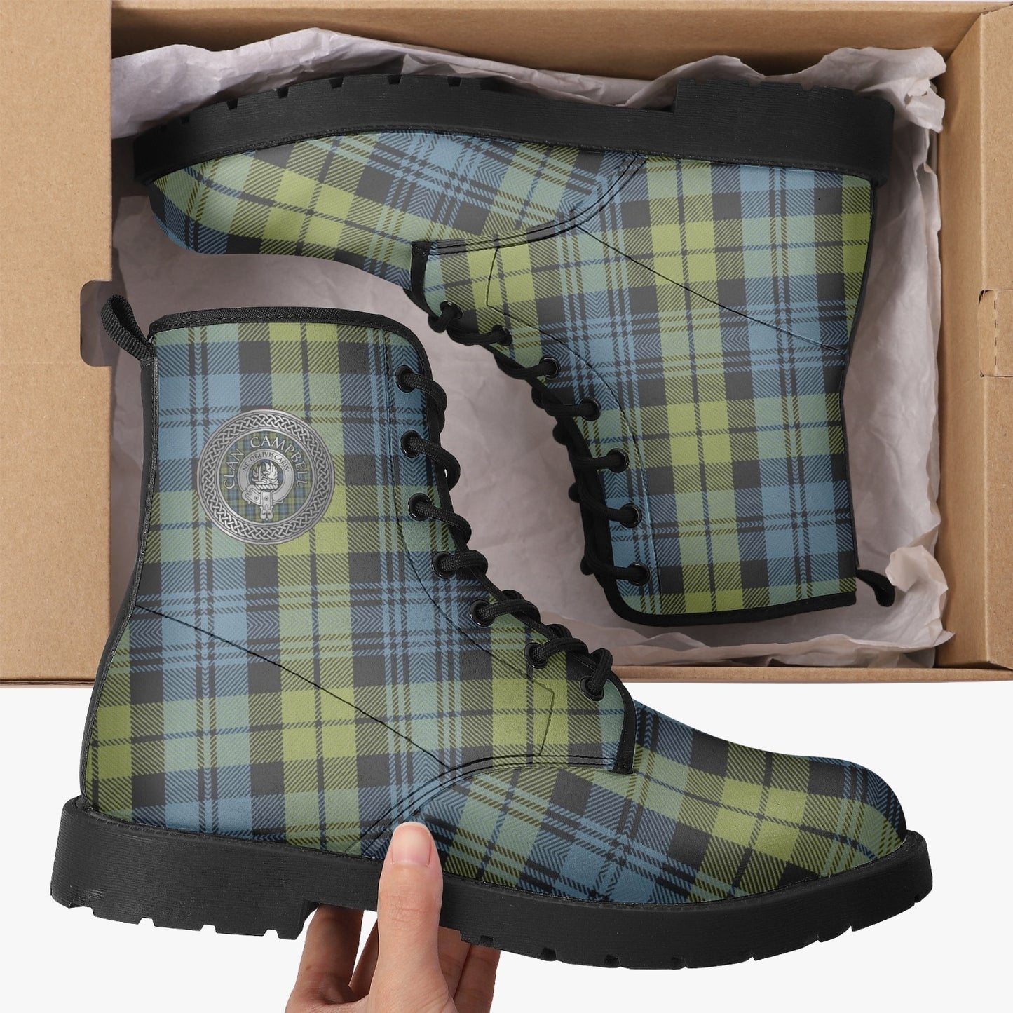 Clan Campbell Crest & Tartan Leather Boots