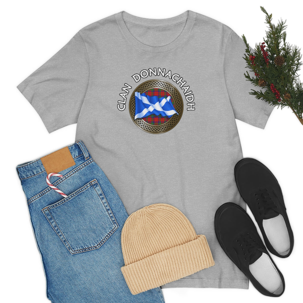 Clan Donnachaidh (Robertson) Tartan Knot & Flag T-Shirt