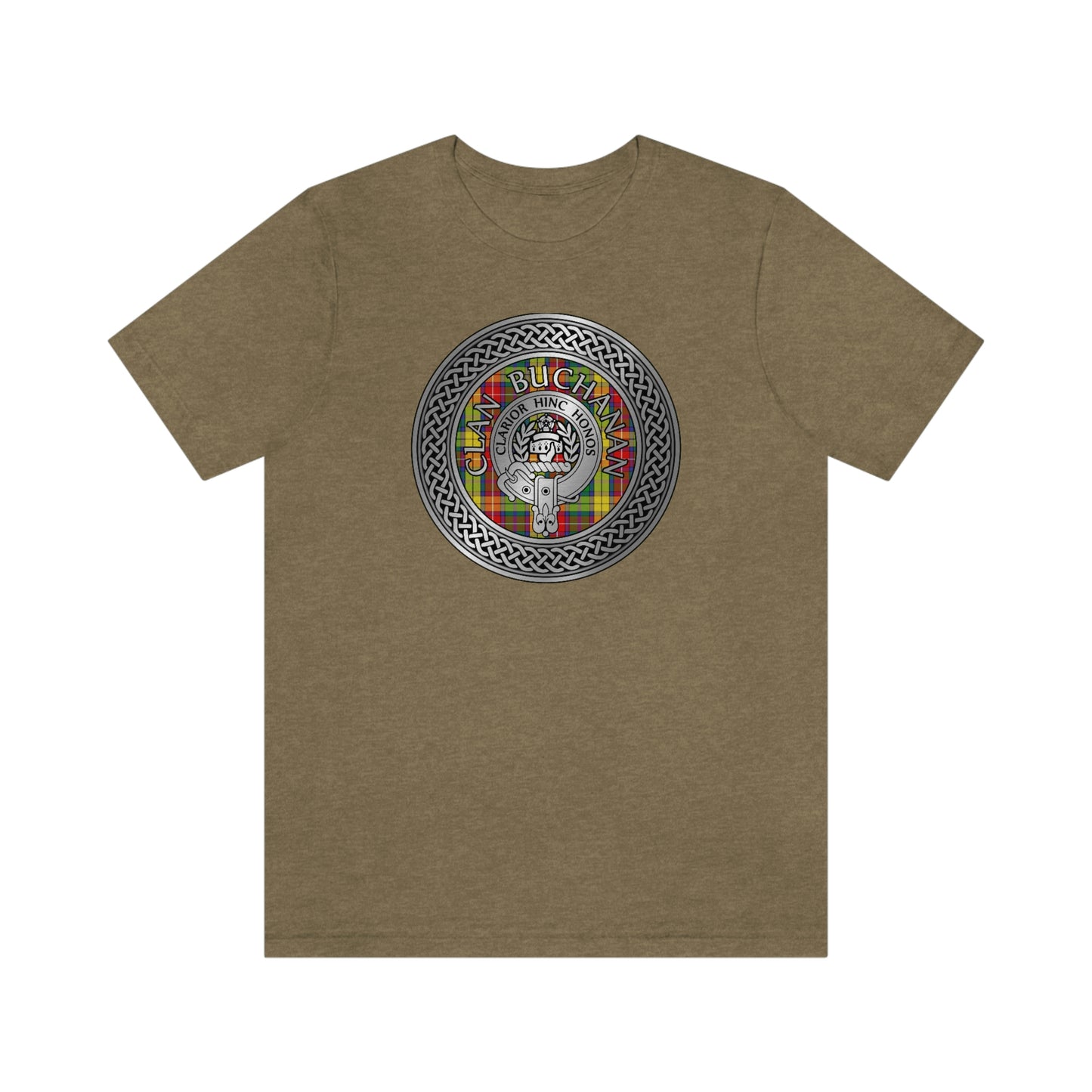 Clan Buchanan Tartan & Crest in Celtic Knot T-Shirt