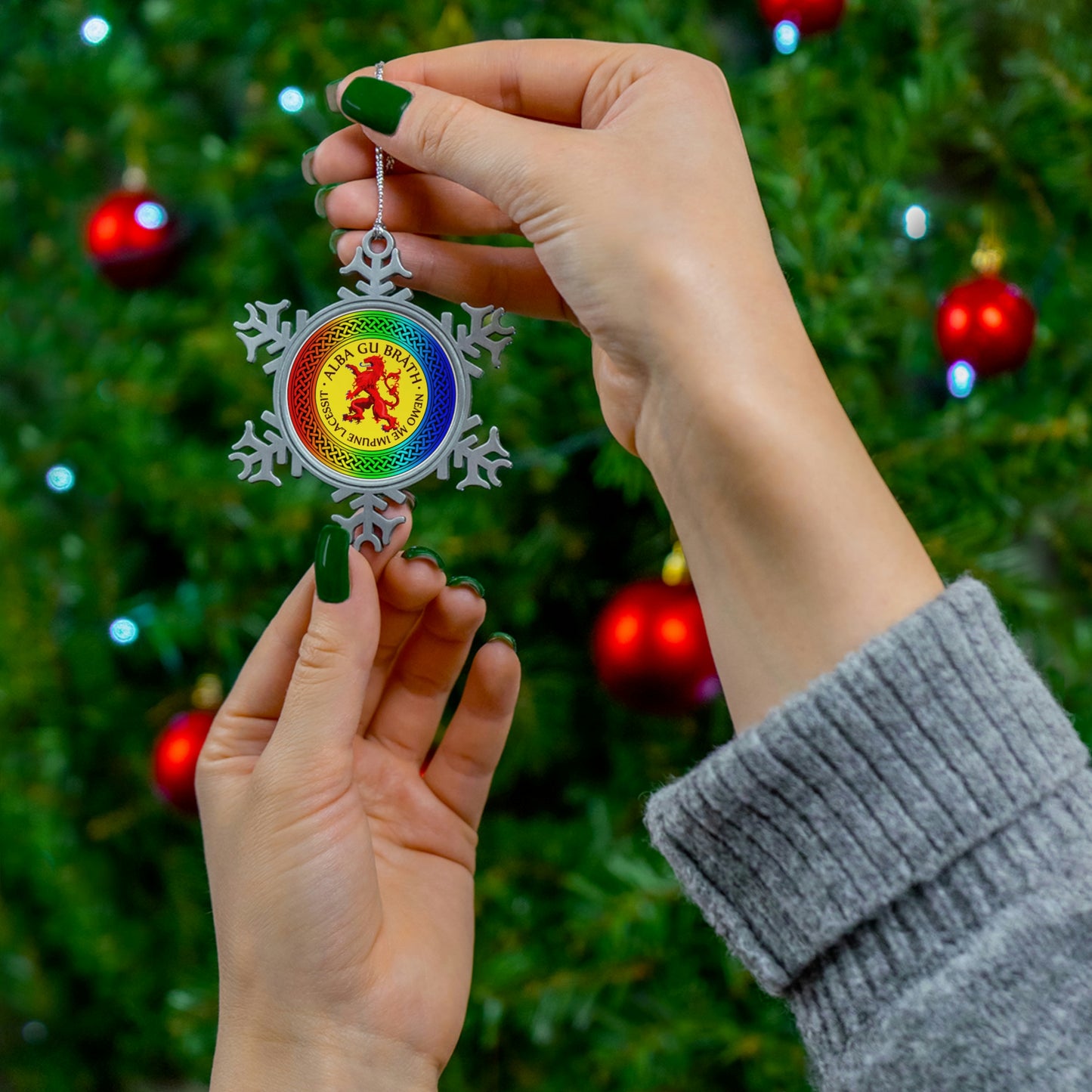 Alba Gu Brath Lion Rampant Rainbow Knot Pewter Snowflake Ornament (AU/NZ Only)