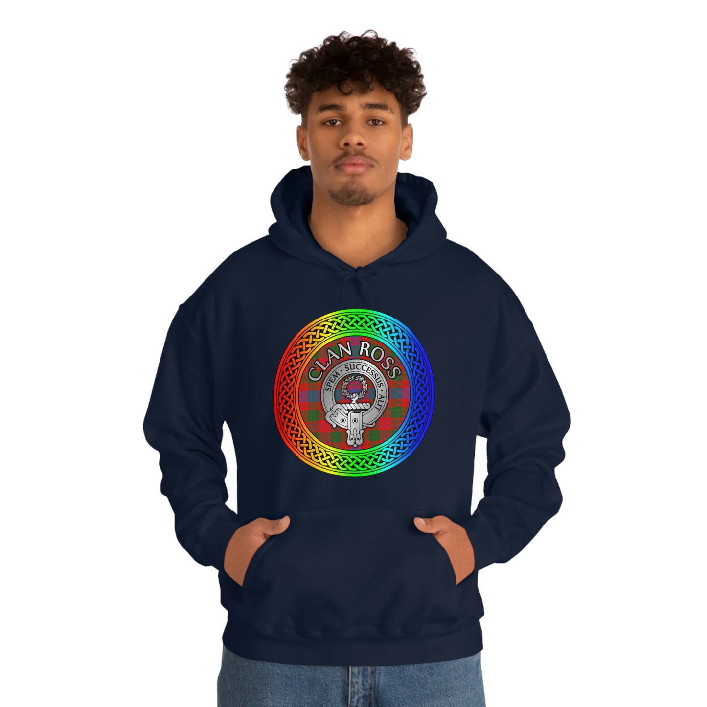 Clan Ross Crest & Tartan Rainbow Knot Unisex Heavy Blend™ Hooded Sweatshirt