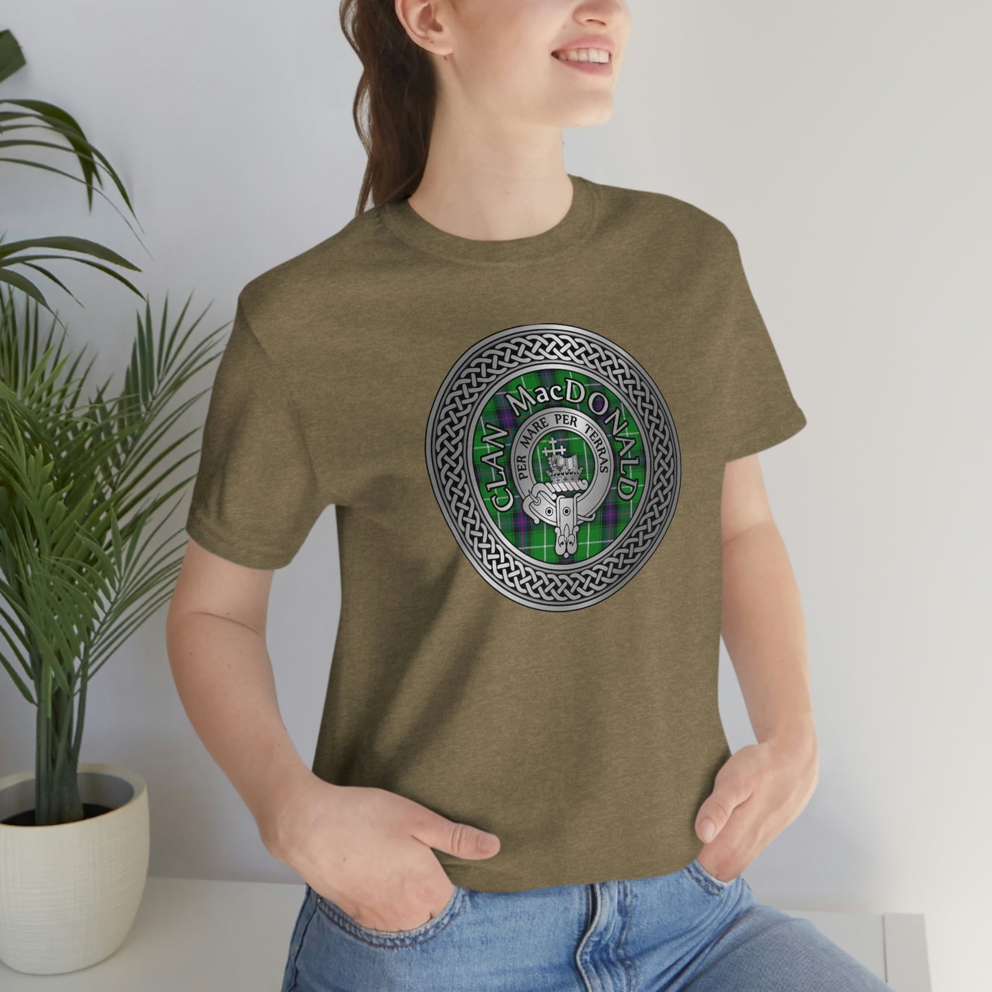 Clan MacDonald Tartan & Crest in Celtic Knot T-Shirt