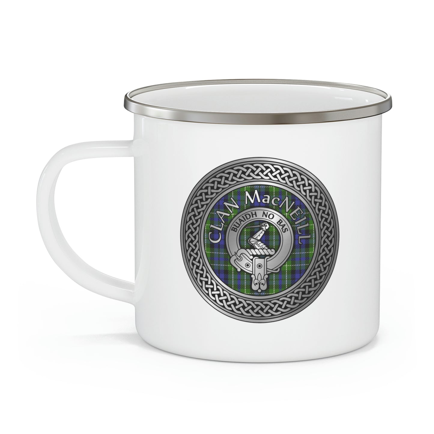 Clan MacNeill of Gigha Crest & Rainbow Enamel Camping Mug