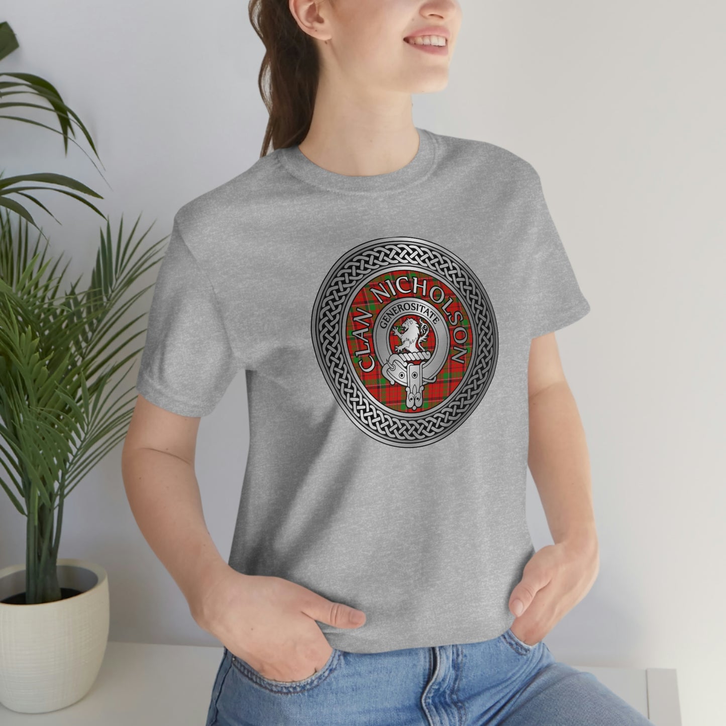 Clan Nicholson Tartan & Crest in Celtic Knot T-Shirt