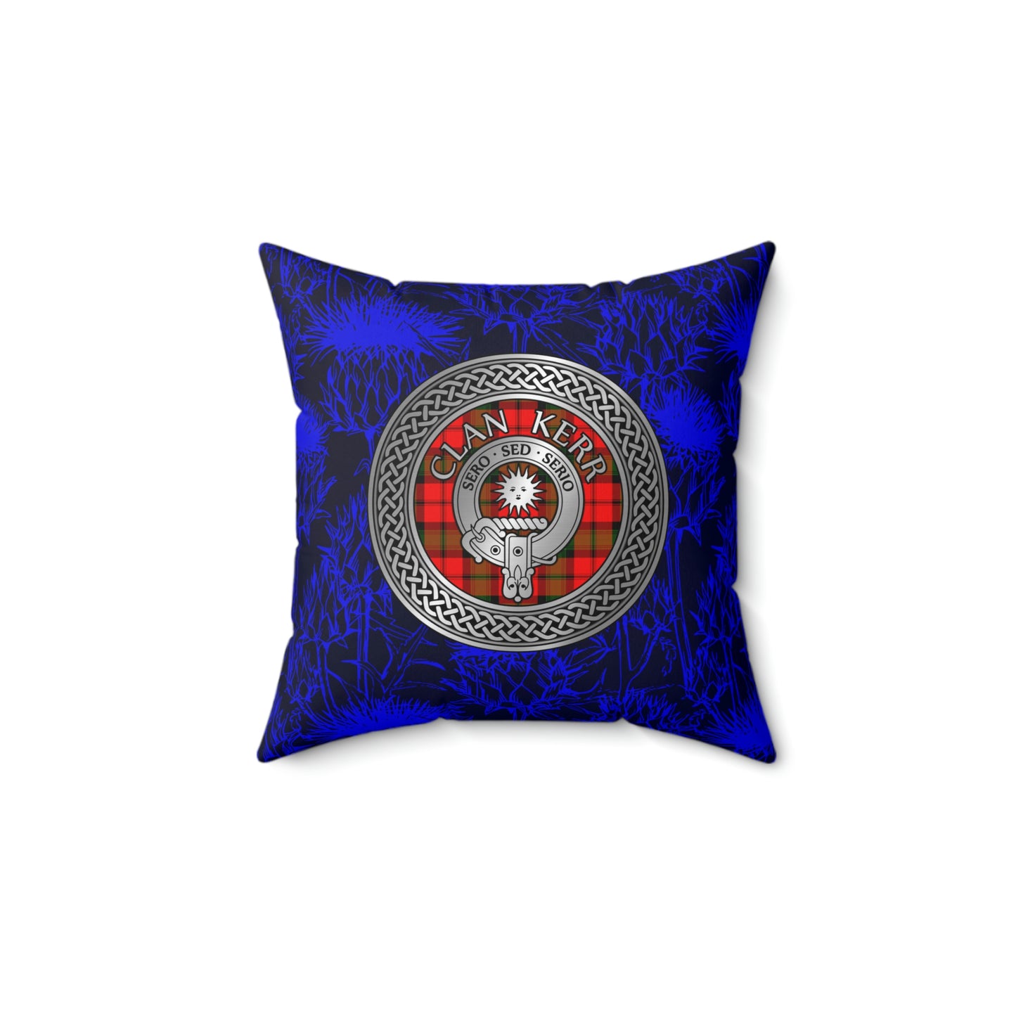 Clan Kerr Crest & Tartan Knot Spun Polyester Square Pillow