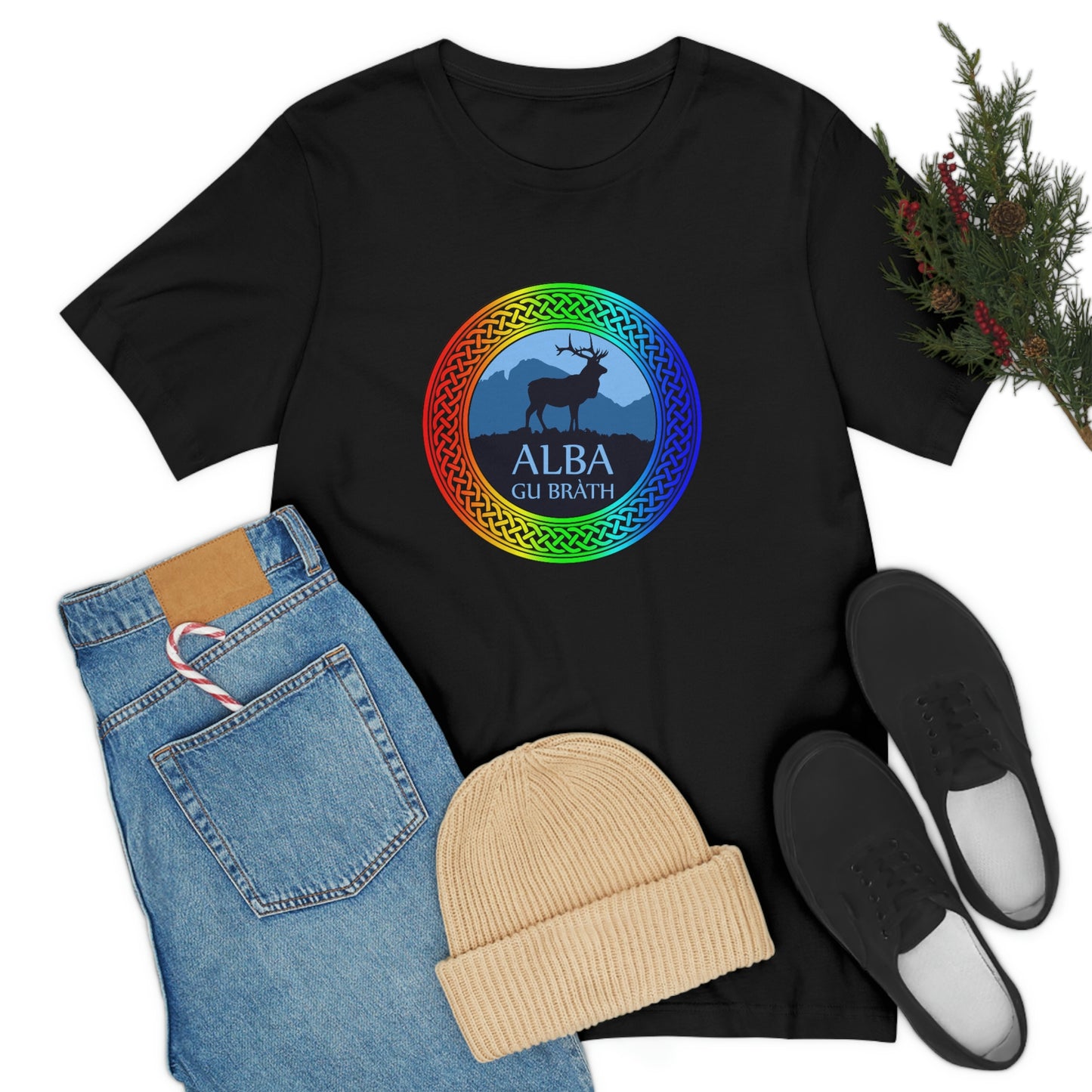 Alba Gu Brath Stag & Rainbow Knot T-Shirt