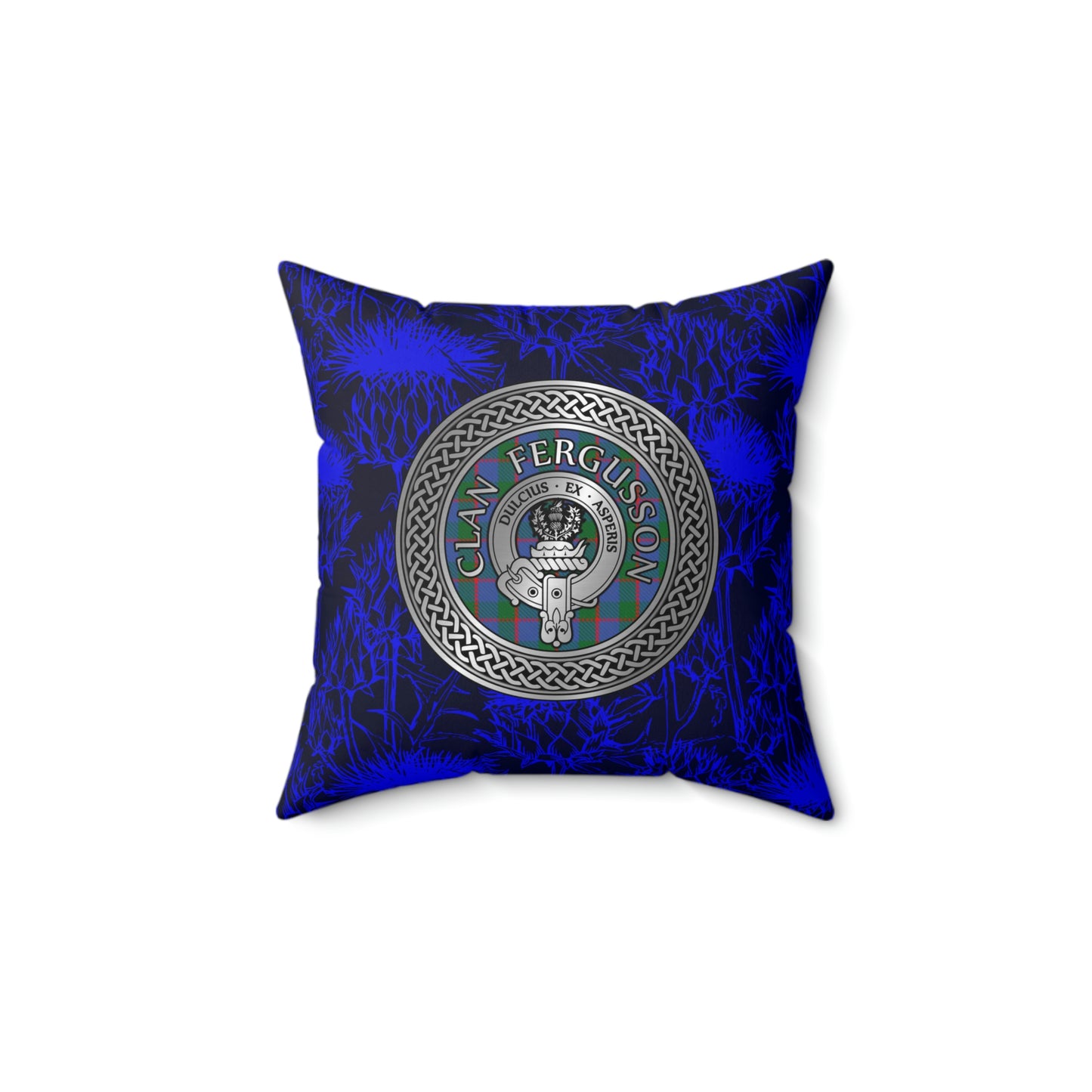 Clan Fergusson Crest & Tartan Knot Spun Polyester Square Pillow