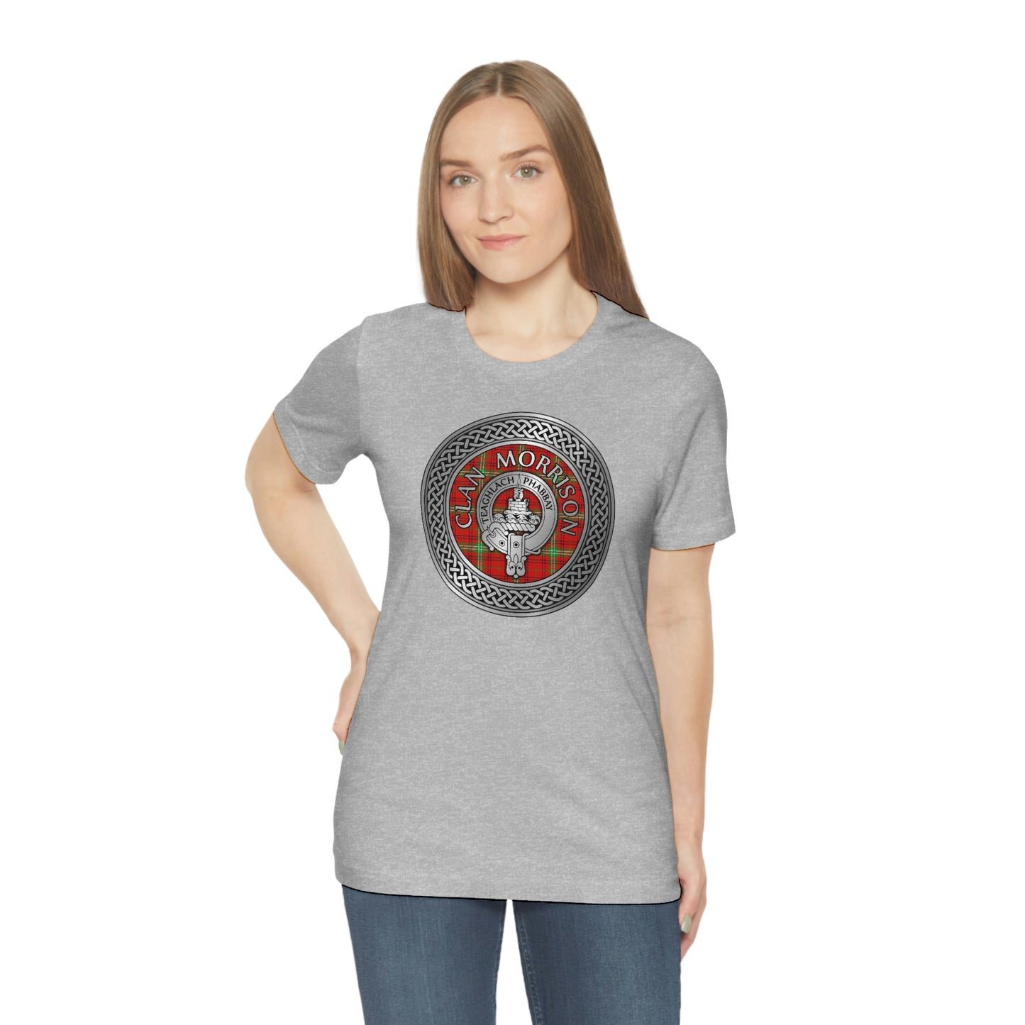 Clan Morrison Tartan & Crest in Celtic Knot T-Shirt