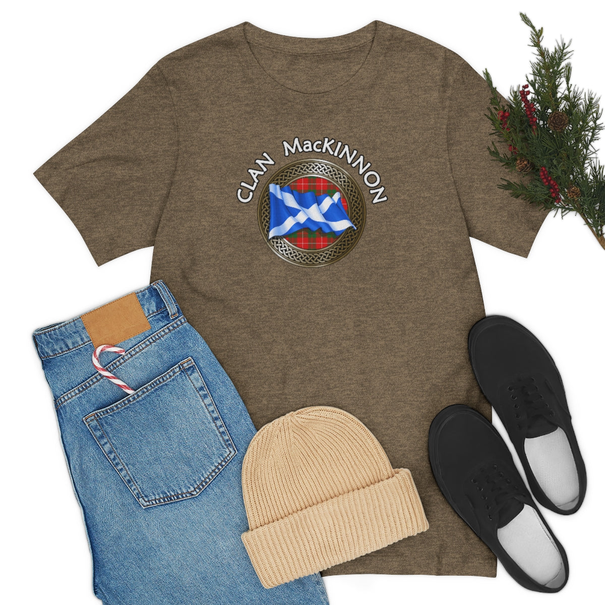 Clan MacKinnon Tartan Knot & Flag T-Shirt