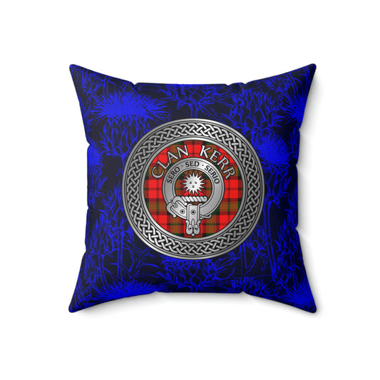 Clan Kerr Crest & Tartan Knot Spun Polyester Square Pillow