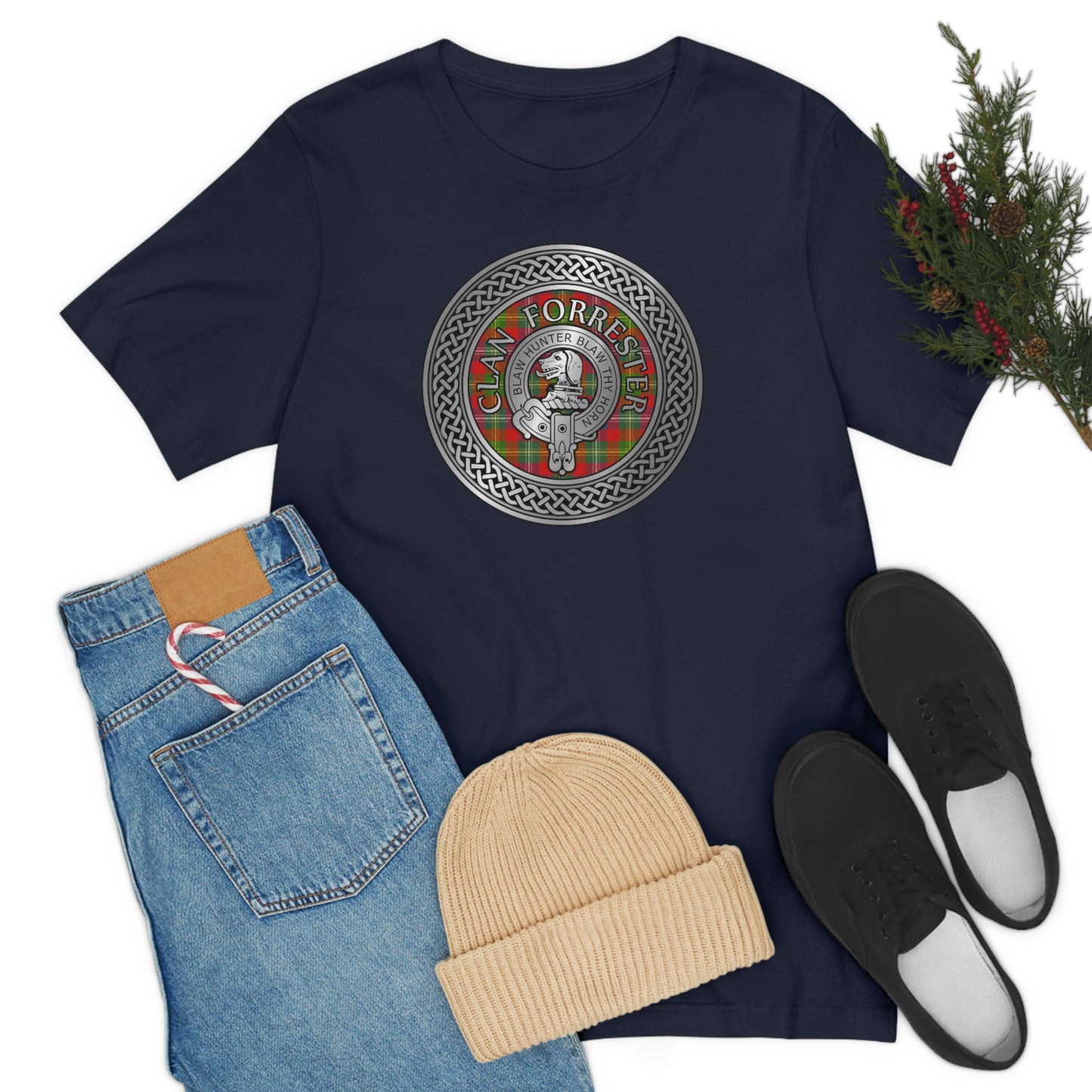 Clan Forrester Tartan & Crest in Celtic Knot T-Shirt